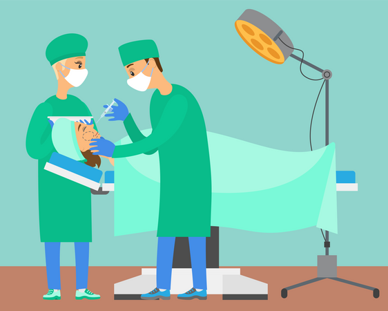 Plastic surgeon doing surgery on patient  Illustration