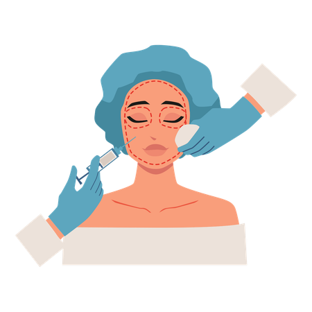 Plastic Surgery Design Concept, Female Face, Cartoon Vector Illustration  Illustration