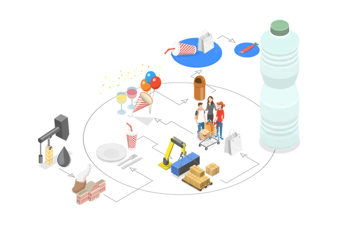 Plastic Waste Disposal Illustration