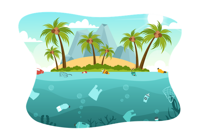 Plastikverschmutzung auf Inseln  Illustration