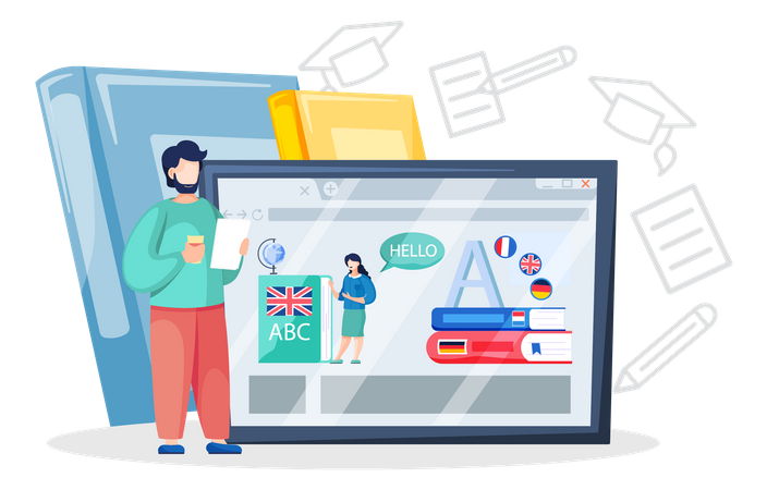 Plataforma online de aprendizagem de línguas estrangeiras  Ilustração