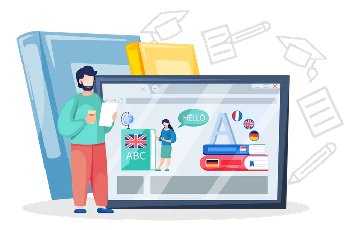 Plataforma online de aprendizagem de línguas estrangeiras  Ilustração