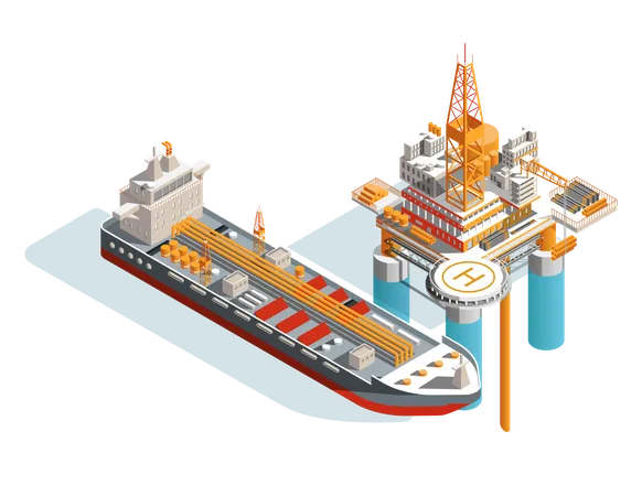 Plataforma de perforación marítima para gas y petróleo.  Ilustración