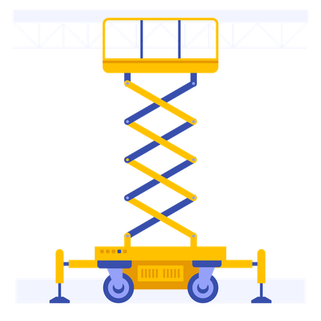 Plataforma elevadora de tijera con soportes y neumáticos  Ilustración