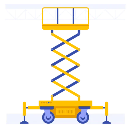 Plataforma elevadora de tijera con soportes y neumáticos  Ilustración