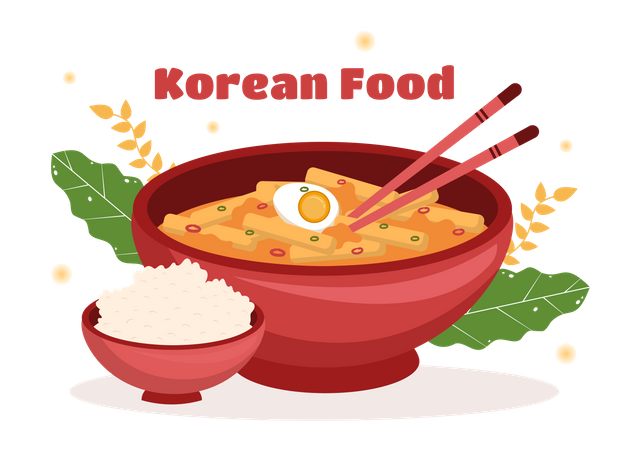 Tazón de comida deliciosa coreana  Ilustración