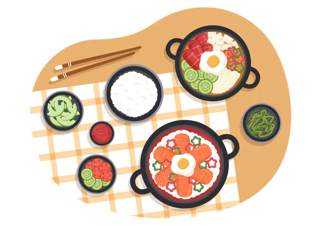 Platos de comida coreana  Ilustración