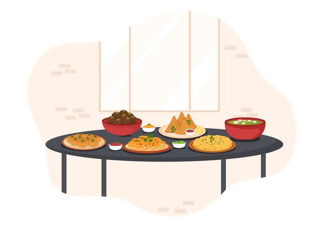 Platos de comida india  Ilustración