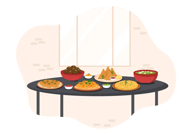 Platos de comida india  Ilustración