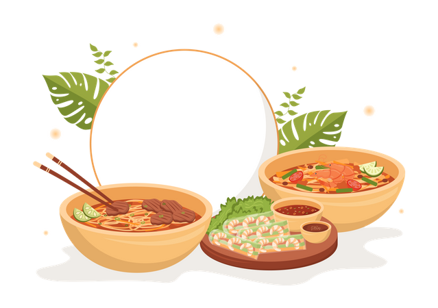 Plats de cuisine vietnamienne  Illustration