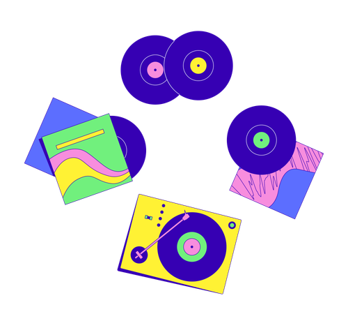 Plattenspieler, Schallplatten und Albumcover  Illustration