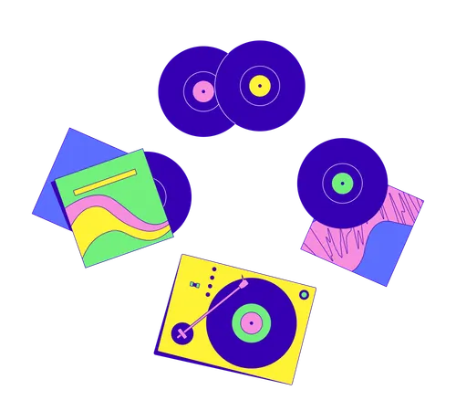 Plattenspieler, Schallplatten und Albumcover  Illustration