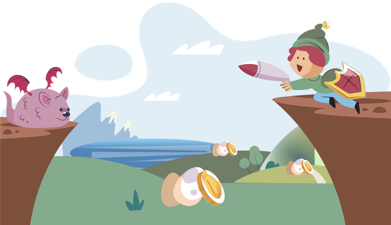 Play to earn games created on basis of blockchain project with elements of NFT  Illustration