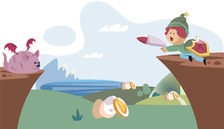 Play to earn games created on basis of blockchain project with elements of NFT  Illustration