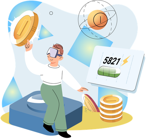 Play to earn games created on basis of blockchain project with elements of NFT  Illustration