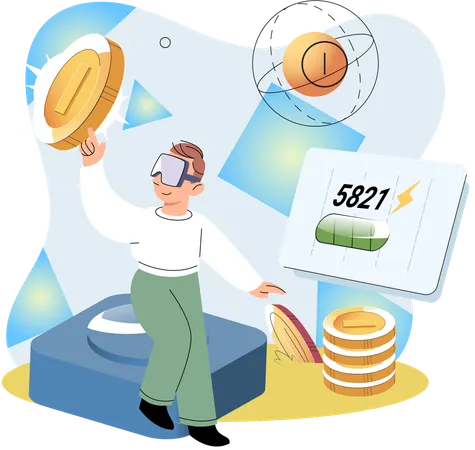 Play to earn games created on basis of blockchain project with elements of NFT  Illustration