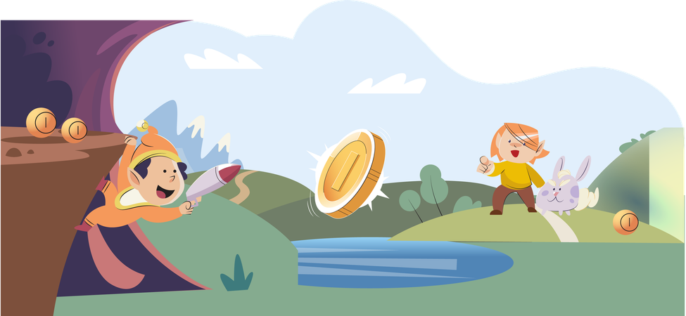 Play to earn games created on basis of blockchain project with elements of NFT  Illustration