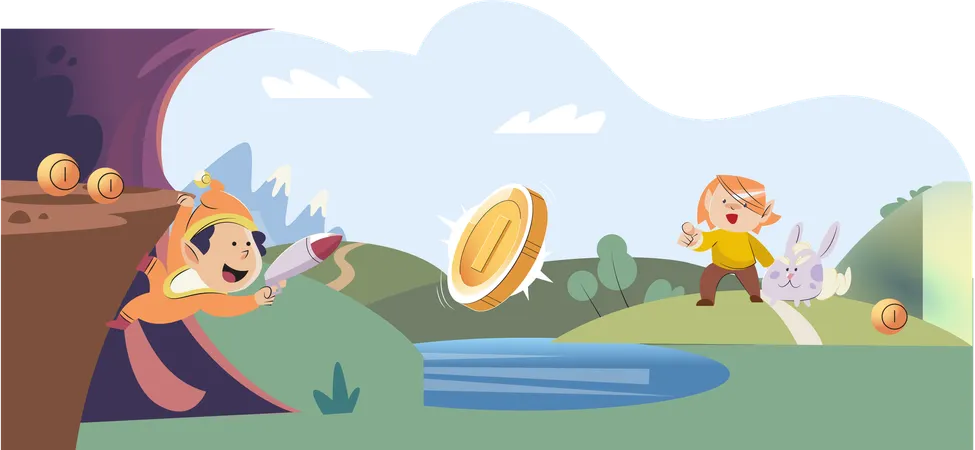 Play to earn games created on basis of blockchain project with elements of NFT  Illustration
