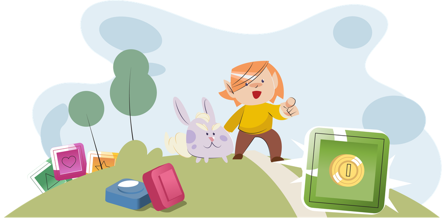 Play to earn make profit from games created on basis of blockchain project with elements of NFT  Illustration