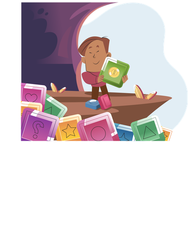 Play to earn NFTs are revolutionizing gaming world, gamer earns money by playing computer games  Illustration