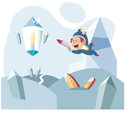 Play to earn video game with cute kid character trying to find money and make cryptocurrencies  Illustration