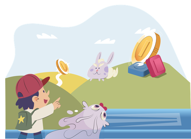 Play to earn video games in which player can receive rewards with real value blockchain projects  Illustration
