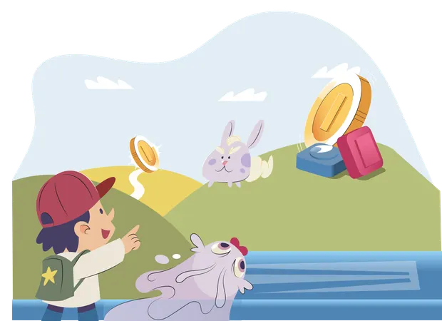 Play to earn video games in which player can receive rewards with real value blockchain projects  Illustration
