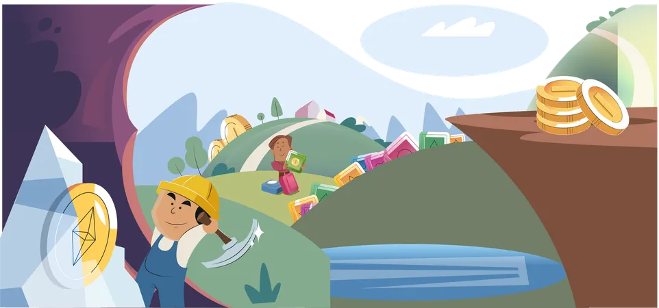 Play to earn video games in which player can receive rewards with real value blockchain projects  Illustration