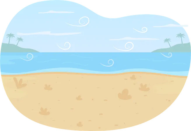 Banner Web Vectorial 2 D De Ocean Beach Afiche Paisaje Marino De Verano Plano Sobre Fondo De Dibujos Animados Laguna Escenica Retiro Para Viaje De Vacaciones Parche Imprimible Paraiso Panoramico Elemento Web Colorido Ilustración
