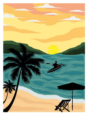 Playa tropical  Ilustración