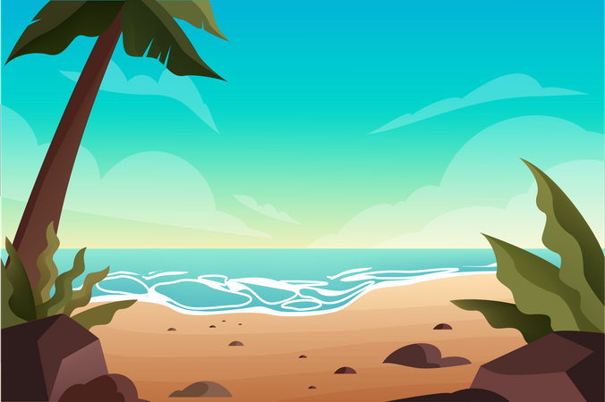 Playa tropical vacía  Ilustración