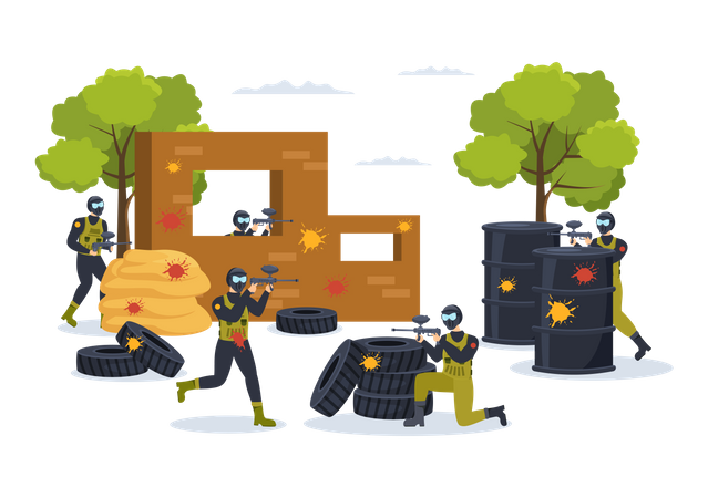 Player playing paintball Illustration
