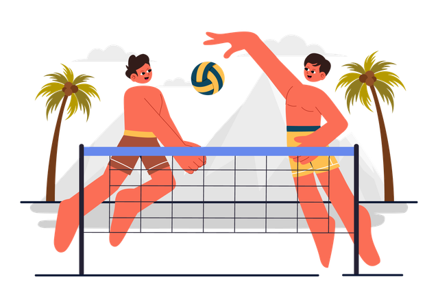 Player Playing Volleyball at Beach  Illustration