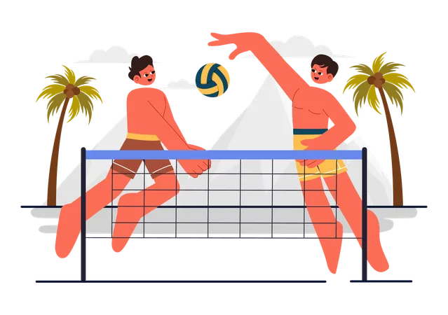 Player Playing Volleyball at Beach  Illustration