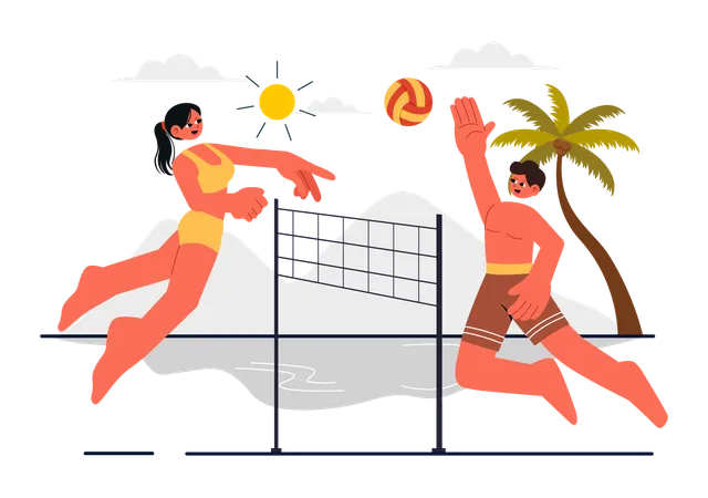 Player Playing Volleyball at Beach  Illustration