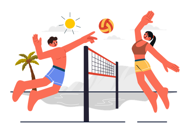 Player Playing Volleyball at Beach  Illustration