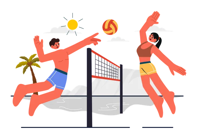 Player Playing Volleyball at Beach  Illustration