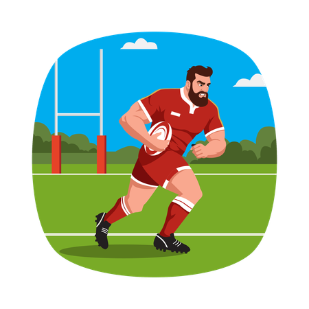 ラグビーボールを持って走る選手  イラスト