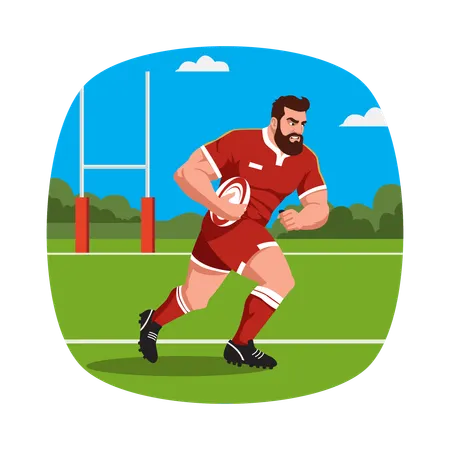 ラグビーボールを持って走る選手  イラスト