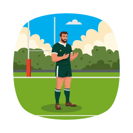 試合前に誇らしげに立つ選手  イラスト