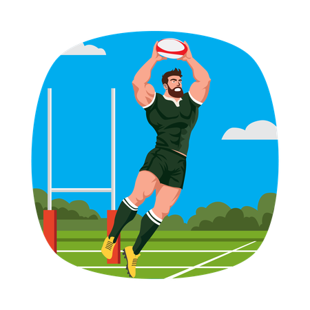 ラグビーボールを投げる選手  イラスト