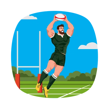 ラグビーボールを投げる選手  イラスト