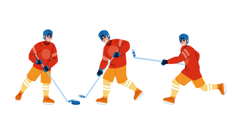 Ice Hockey Vector Rink Stadium Skate Professional Stick Arena Activity Goal Extreme Puck Helmet Ice Hockey Character People Flat Cartoon Illustration Illustration