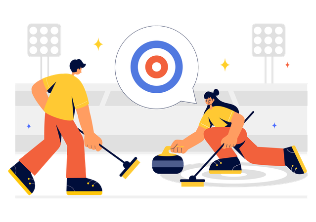 Players Playing Curling  Illustration