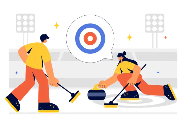 Players Playing Curling  Illustration