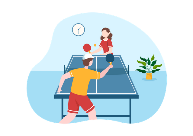 Players Playing Table Tennis  Illustration