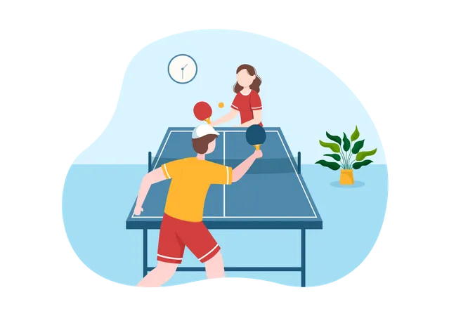 Players Playing Table Tennis  Illustration