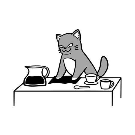 Playful  Cat Baking Coffee Treats  Illustration