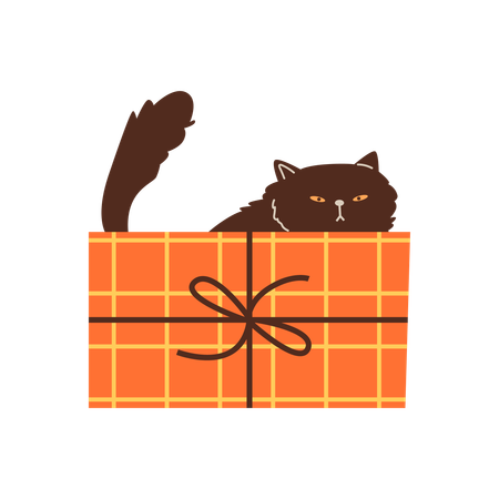 Playful cat in a cardboard box  Illustration