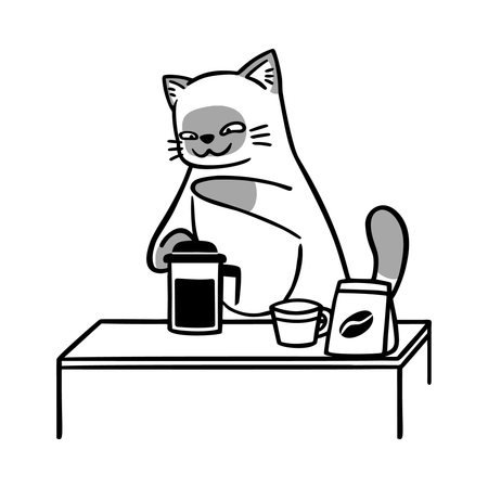 Playful  Cat Making Coffee  Illustration